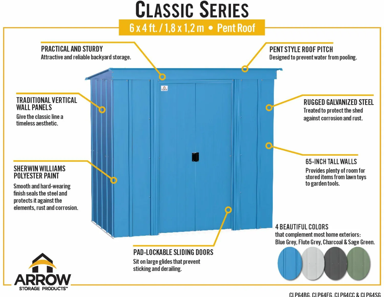 Arrow Metal Sheds-6 x 4 x 6 ft Blue Shed