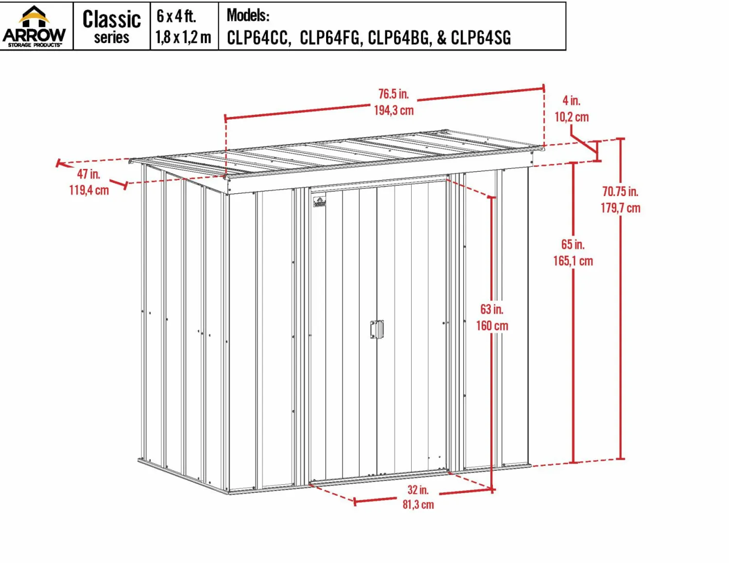Arrow Metal Sheds-6 x 4 x 6 ft Blue Shed