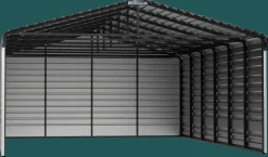 Arrow Atv|Golf Cart-15 x 10 x 7 ft Charcoal Carport with 2-sided Enclosure