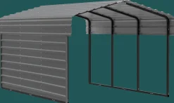 Arrow Atv|Golf Cart-15 x 10 x 7 ft Charcoal Carport with 2-sided Enclosure