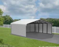 Arrow Atv|Golf Cart-15 x 10 x 7 ft Charcoal Carport with 2-sided Enclosure