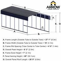 Arrow Auto-10 x 29 x 7 ft Charcoal Carport