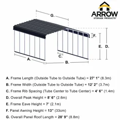 Arrow Truck/Suv-12 x 29 x 7 ft Charcoal Carport