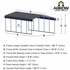 Arrow Truck/Suv-12 x 24 x 7 ft Charcoal Carport