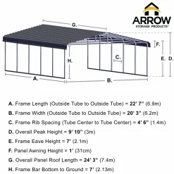 Arrow Truck/Suv|Auto-20 x 24 x 7 ft Eggshell Carport