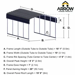 Arrow Auto-10 x 20 x 7 ft Eggshell Carport