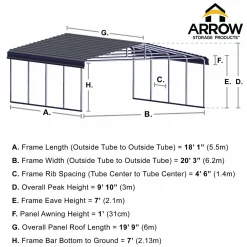 Arrow Truck/Suv|Auto-20 x 20 x 7 ft Eggshell Carport