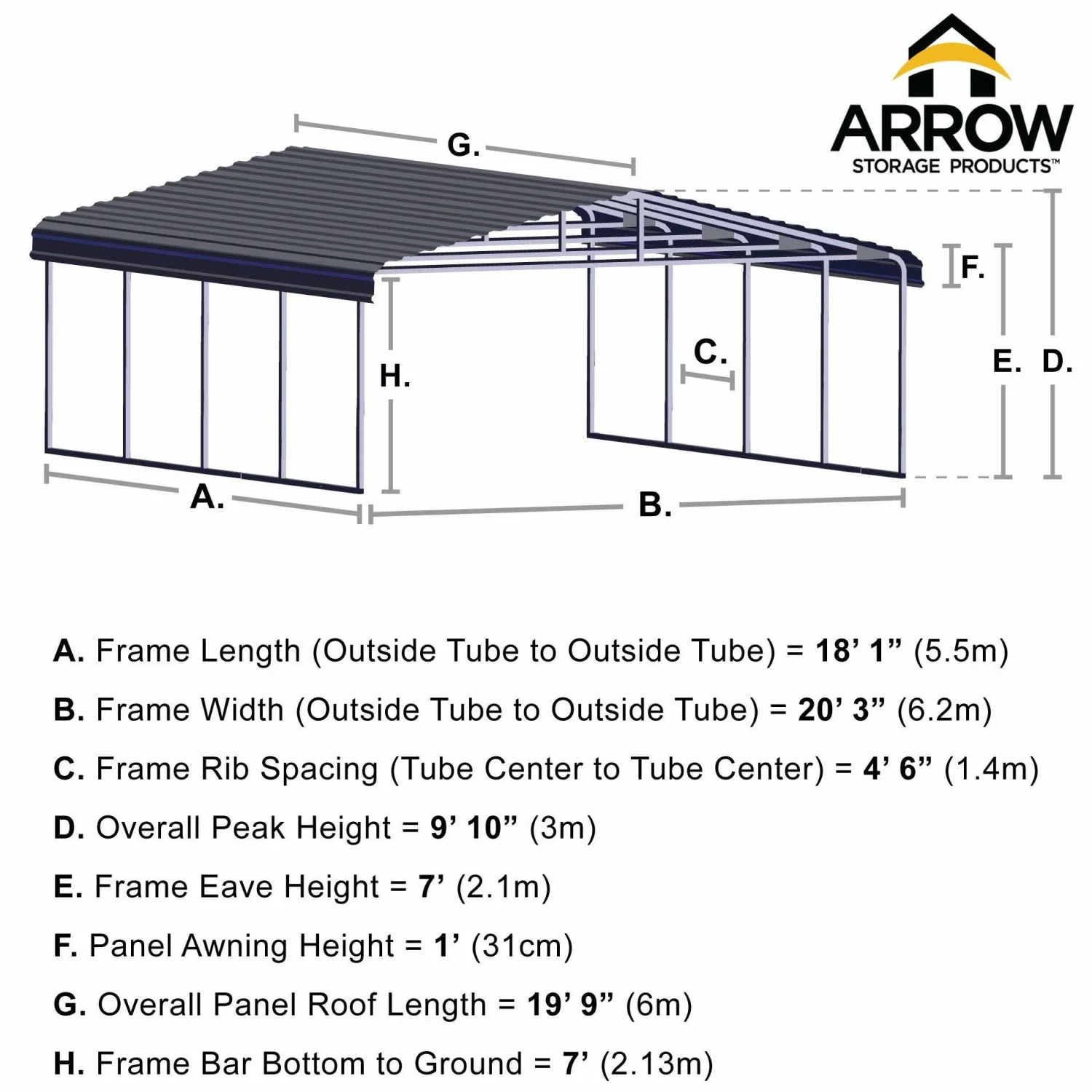 Arrow Truck/Suv|Auto-20 x 20 x 7 ft Eggshell Carport