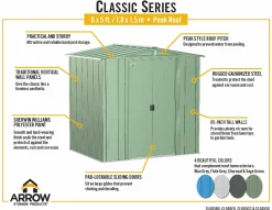 Arrow Metal Sheds-5 x 6 x 6 ft Green Shed