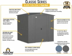 Arrow Metal Sheds-6 x 6 x 6 ft Grey Shed