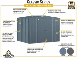 Arrow Metal Sheds-8 x 7 x 6 ft Grey Shed