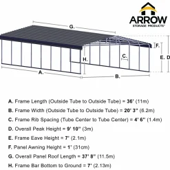 Arrow Truck/Suv|Auto-Carport, 20 ft. x 38 ft. x 7 ft. Charcoal