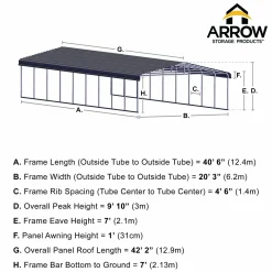 Arrow Truck/Suv-Carport, 20 ft. x 42 ft. x 7 ft. Charcoal