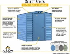 Arrow Metal Sheds-Select 6 x 7 x 7 ft Blue Shed