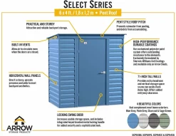 Arrow Metal Sheds-Select 6 x 4 x 6 ft Green Shed