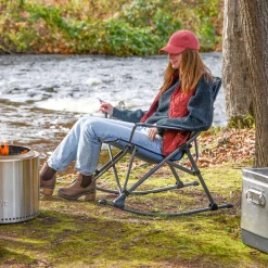 Camp & Go Quad Chairs-CAMP&GO Steel Soft Arm Rocking Blue Quad Chair