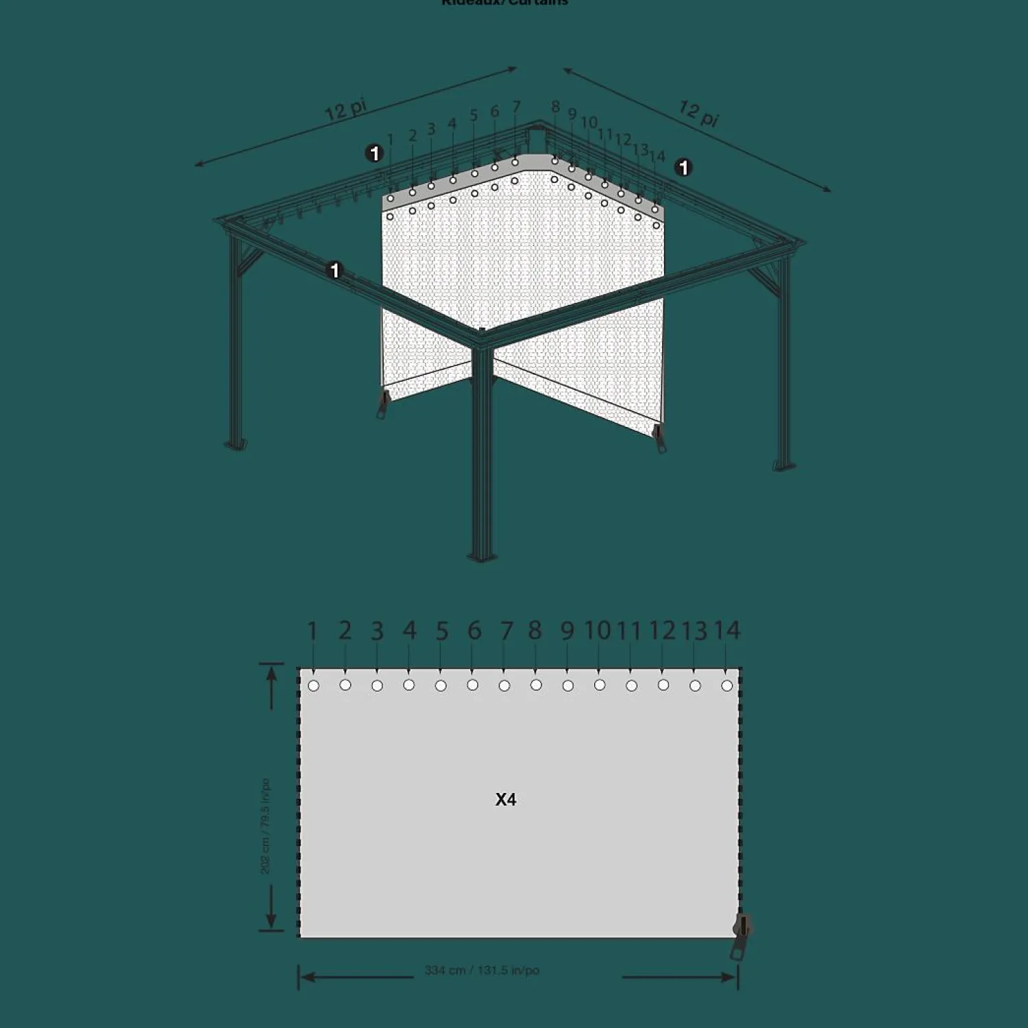 Sojag Gazebo Curtains-Curtains for Messina Gazebo (Gazebo Not Included)