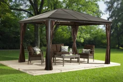 Sojag Hard-Top Gazebos-Dakota Hardtop Gazebo, 8 ft. x 8 ft. Dark Brown