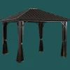 Sojag Hard-Top Gazebos-Genova Hardtop Gazebo, 12 ft. x 12 ft. Dark Brown