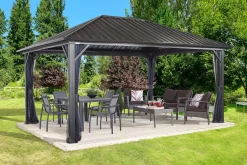 Sojag Hard-Top Gazebos-Genova Hardtop Gazebo, 12 ft. x 12 ft. Dark Brown