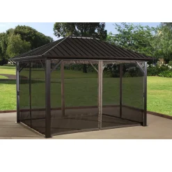 Sojag Hard-Top Gazebos-Genova Hardtop Gazebo, 12 ft. x 12 ft. Dark Brown