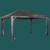 Sojag Hard-Top Gazebos-Genova Hardtop Gazebo, 12 ft. x 16 ft. Dark Brown