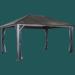 Sojag Hard-Top Gazebos-Genova Hardtop Gazebo, 12 ft. x 16 ft. Dark Brown