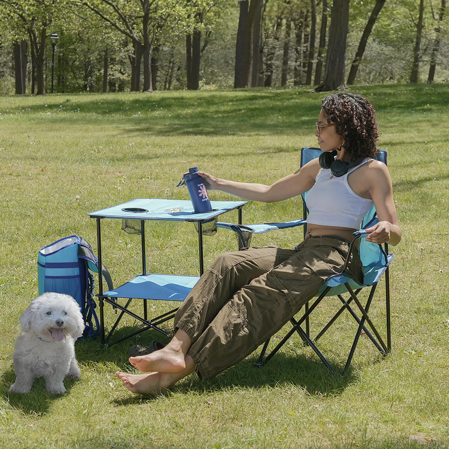 Life is Good® Beach Tables-Blue 22" Square Compact Folding Beach Table
