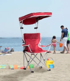QuikShade Canopy Beach Chairs-Quik Shade Kids Shade Folding Chair, Red/Silver