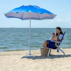 Rio Beach Beach Umbrellas-7 x 7 ft Blue Beach Umbrella with ANCHORX™ System