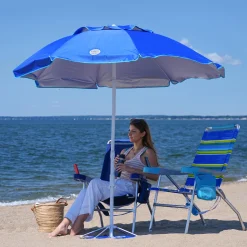 Rio Beach Beach Umbrellas-7 x 7 ft Blue Beach Umbrella with ANCHORX™ System
