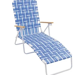 Camp & Go Beach Lounge Chairs-RIO Folding Web Lounge Chair, Blue / White
