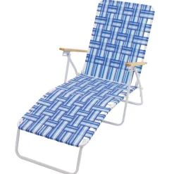 Camp & Go Beach Lounge Chairs-RIO Folding Web Lounge Chair, Blue / White