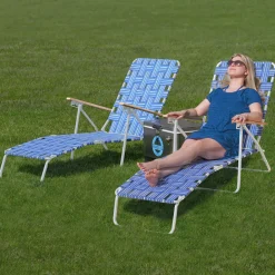 Camp & Go Beach Lounge Chairs-RIO Folding Web Lounge Chair, Blue / White