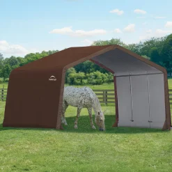 ShelterLogic Portable Sheds-12 x 12 x 8 ft Brown 3-in-1 Loafing Shed