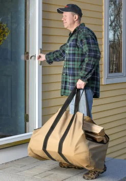 ShelterLogic Firewood Storage-Extra Large Heavy Duty Firewood Bag 31x11x 22 in. Tan