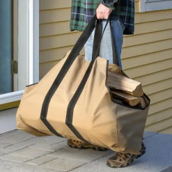 ShelterLogic Firewood Storage-Extra Large Heavy Duty Firewood Bag 31x11x 22 in. Tan
