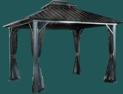 Sojag Hard-Top Gazebos-Genova 12 x 14 x 10 ft Dark Brown Gazebo