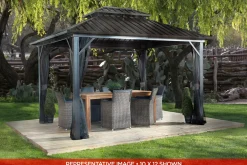 Sojag Hard-Top Gazebos-Genova 12 x 14 x 10 ft Dark Brown Gazebo