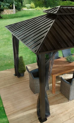 Sojag Hard-Top Gazebos-Genova II 12 x 12 ft Dark Brown Gazebo