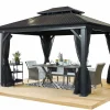 Sojag Hard-Top Gazebos-Kiana 10 x 12 x 9.5 ft Black Double Roof Aluminum Frame Gazebo With Netting