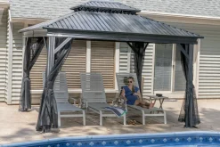 Sojag Hard-Top Gazebos-Kiana 10 x 12 x 9.5 ft Black Double Roof Aluminum Frame Gazebo With Netting