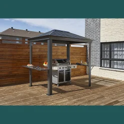 Sojag Grill Gazebos-Mykonos Hardtop BBQ Grill Gazebo, 5 ft. x 8 ft. Light Gray