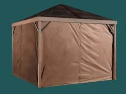 Sojag Gazebo Curtains-Sanibel Wood Effect Gazebo 10 x 10 x 7 ft Dark Brown Polyester Curtains