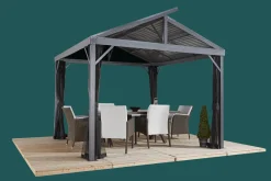 Sojag Hard-Top Gazebos-South Beach II Hardtop Gazebo, 12 ft. x 12 ft. Light Gray