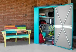 Arrow Garden Sheds|Metal Sheds-Spacemaker Patio Steel Storage Shed, 4 ft. x 3 ft. Teal and Anthracite